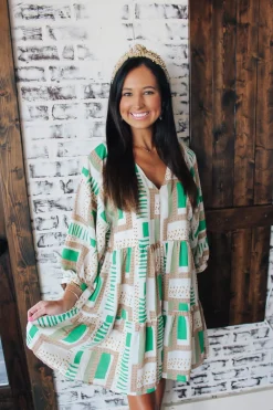 Abstract Green Printed Dress<Allie Lynn's Boutique Shop