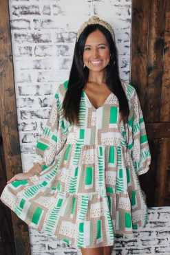 Abstract Green Printed Dress<Allie Lynn's Boutique Shop