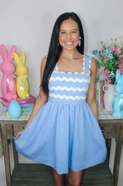 Blue Ric Rac Mini Dress<Allie Lynn's Boutique Sale
