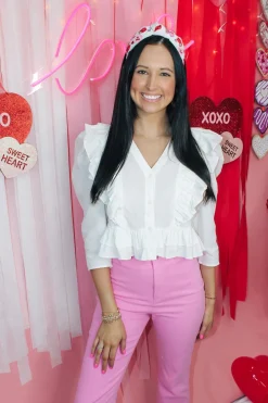 Button Down Ruffle Blouse "Off White"<Allie Lynn's Boutique Cheap