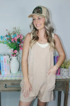 Casual Sleeveless Washed Knit Romper "Taupe"<Allie Lynn's Boutique Online