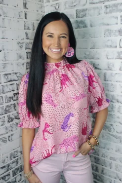 Charming Cheetah Ruched Top "Pink"<Allie Lynn's Boutique Cheap