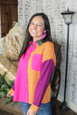 Colorblock Button Down