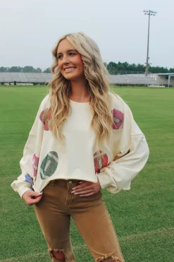 Colorful Stone Football Crop Sweatshirt<Allie Lynn's Boutique Hot