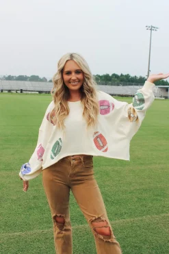 Colorful Stone Football Crop Sweatshirt<Allie Lynn's Boutique Hot