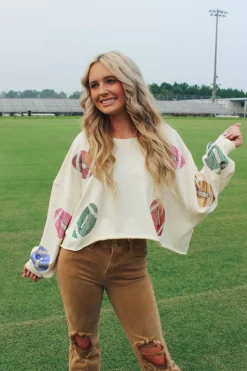 Colorful Stone Football Crop Sweatshirt<Allie Lynn's Boutique Outlet