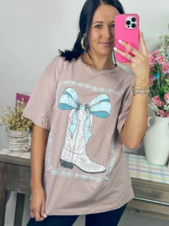 Cowboy Boots Bow Ribbon Vintage Graphic Tee<Allie Lynn's Boutique Fashion