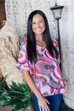 Dancing Marvel Cuff Sleeve Top<Allie Lynn's Boutique Shop