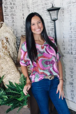 Dancing Marvel Cuff Sleeve Top<Allie Lynn's Boutique Shop