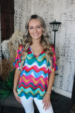 Dancing Waves Cuff Sleeve Top<Allie Lynn's Boutique Hot