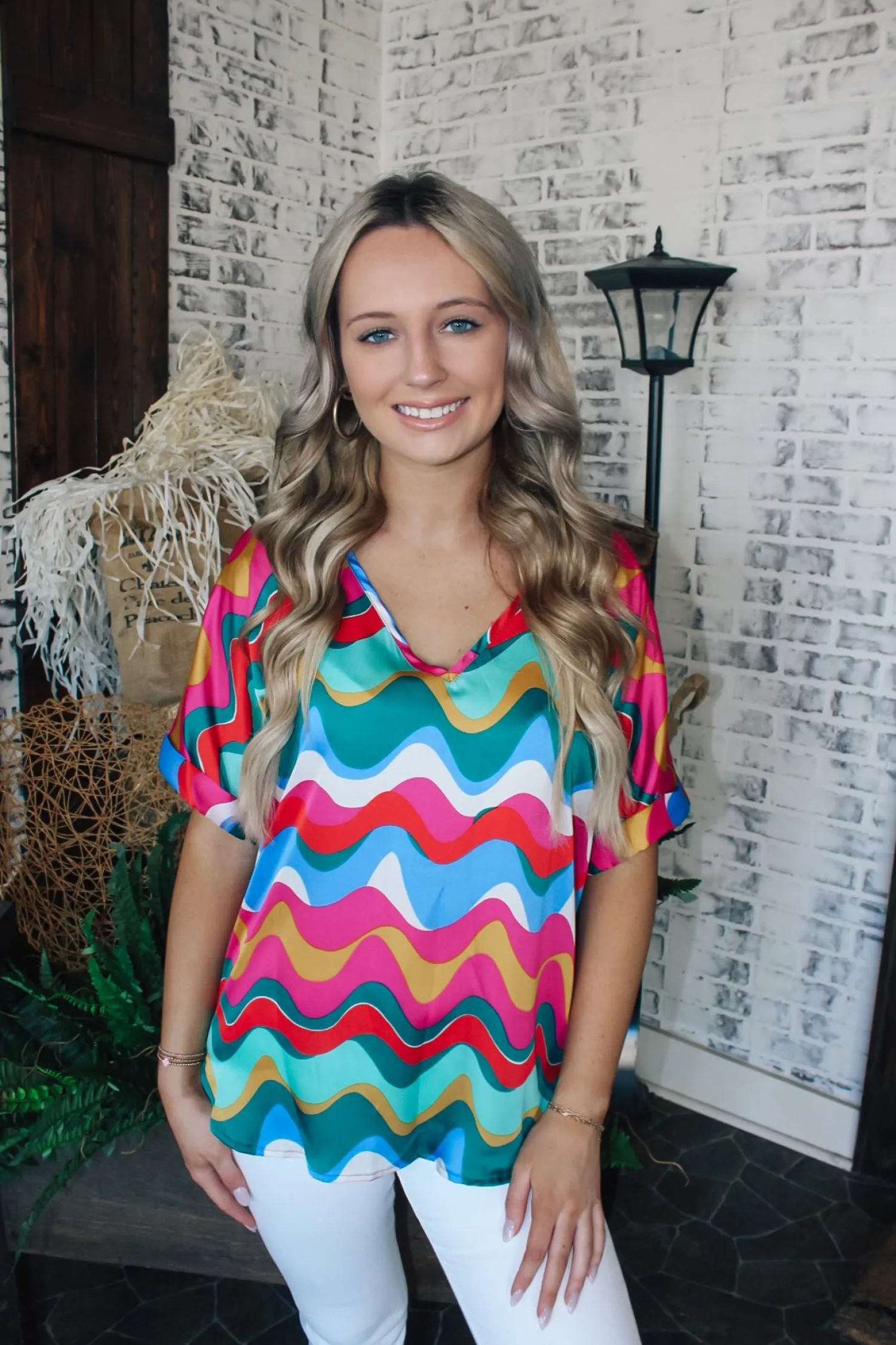Dancing Waves Cuff Sleeve Top<Allie Lynn's Boutique Hot