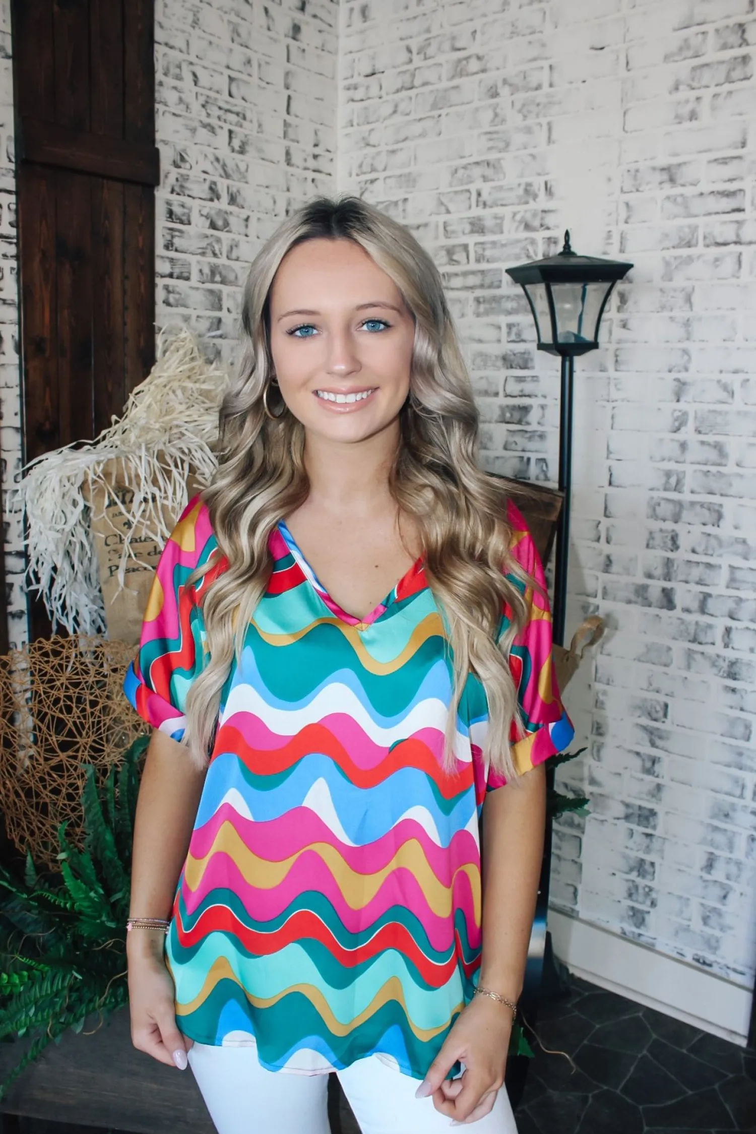 Dancing Waves Cuff Sleeve Top<Allie Lynn's Boutique Hot