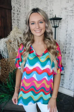 Dancing Waves Cuff Sleeve Top<Allie Lynn's Boutique Hot