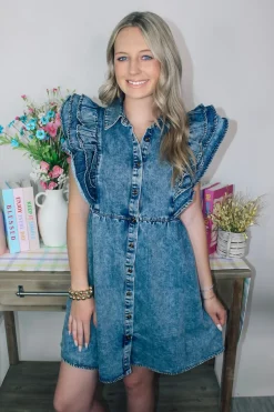 Denim Dreams Ruffle Dress<Allie Lynn's Boutique Shop