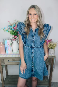 Denim Dreams Ruffle Dress<Allie Lynn's Boutique Shop