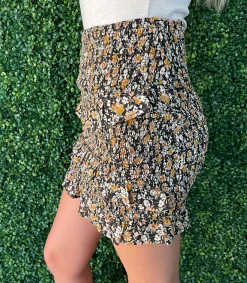 Fall Floral Smocked Ruffle Mini Skirt<Allie Lynn's Boutique Shop