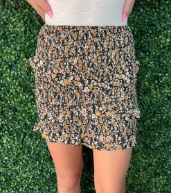 Fall Floral Smocked Ruffle Mini Skirt<Allie Lynn's Boutique Shop
