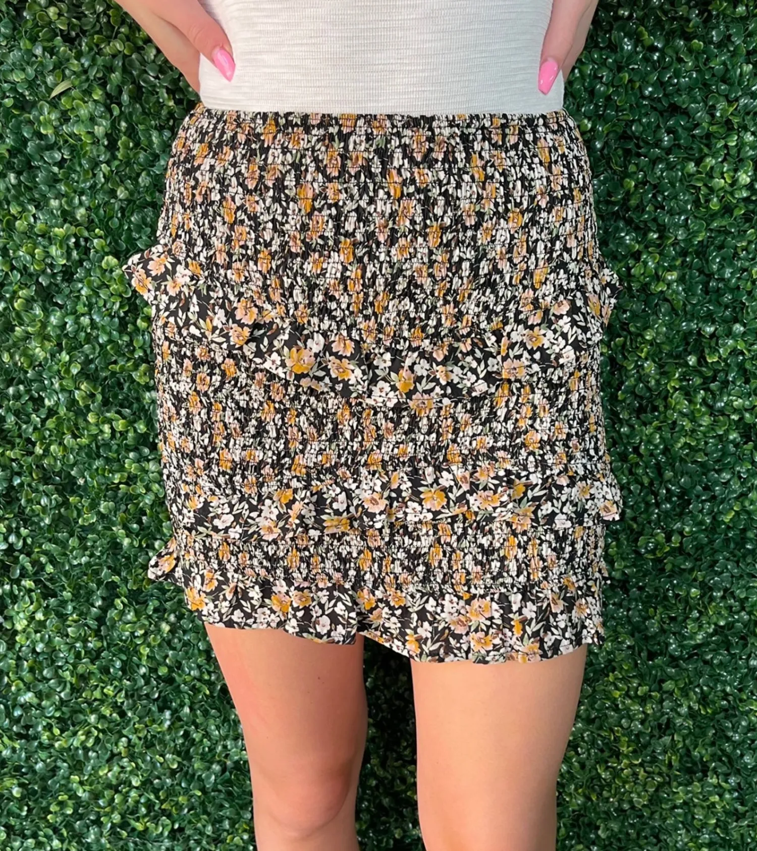 Fall Floral Smocked Ruffle Mini Skirt<Allie Lynn's Boutique Shop