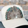 Feather Trucker Hat "Khaki"<Allie Lynn's Boutique Best Sale