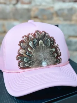 Feather Trucker Hat "Pink"<Allie Lynn's Boutique Flash Sale