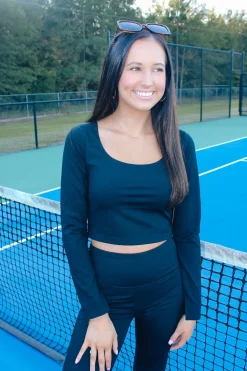 Fitted Silhouette Long Sleeve Top "Black"<Allie Lynn's Boutique Best