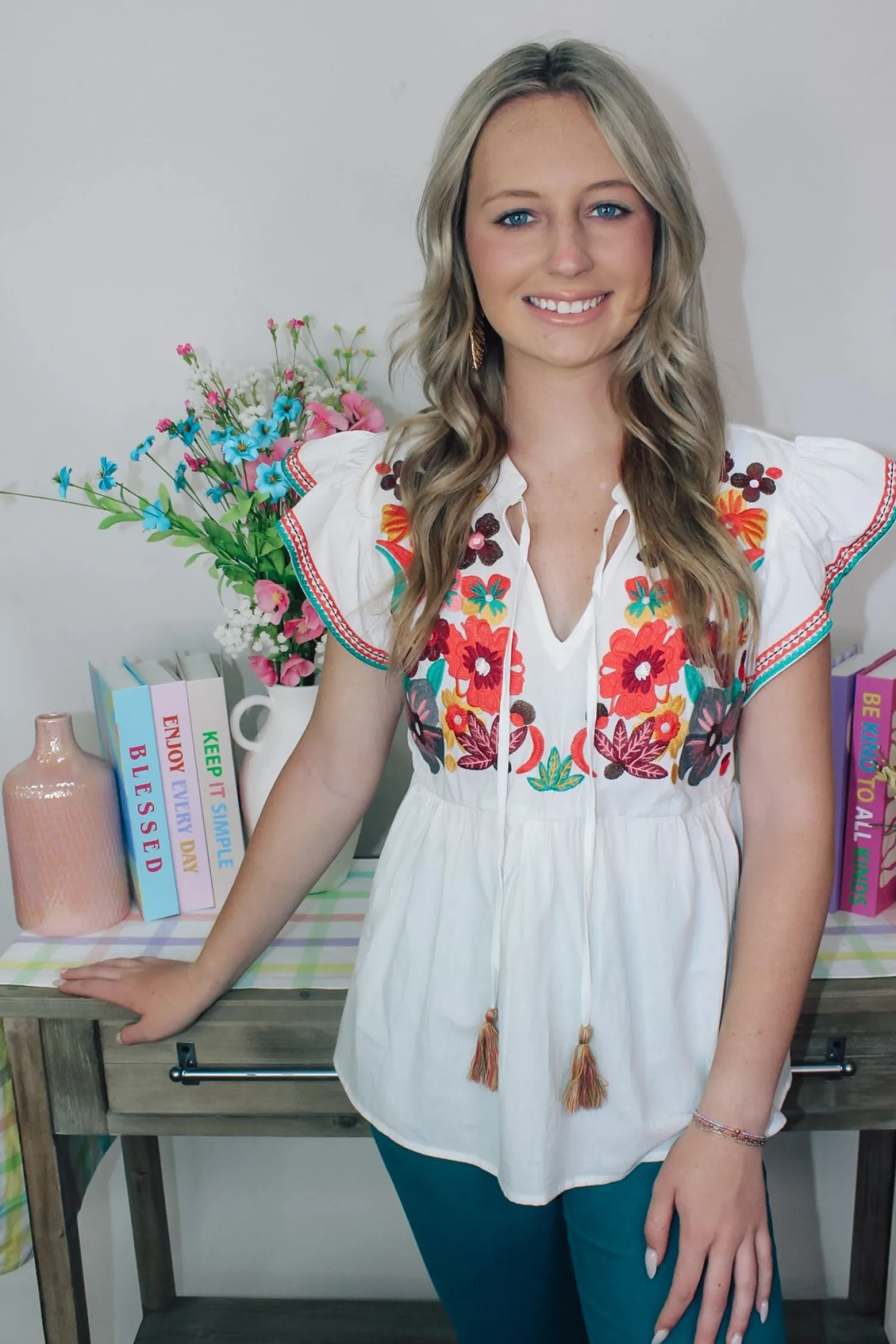 Floral Embroidered Baby Doll Top<Allie Lynn's Boutique Discount