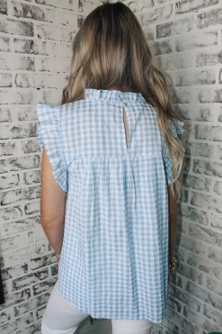 Gingham Powder Blue Top<Allie Lynn's Boutique Best Sale