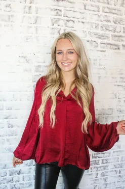 Glam Long Sleeve Top "Wine"<Allie Lynn's Boutique Store