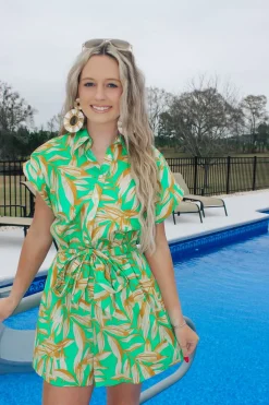 Green Palms Collared Romper<Allie Lynn's Boutique Hot