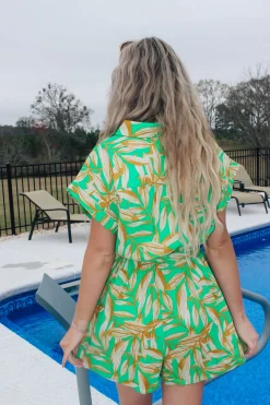 Green Palms Collared Romper<Allie Lynn's Boutique Hot