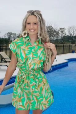 Green Palms Collared Romper<Allie Lynn's Boutique Fashion