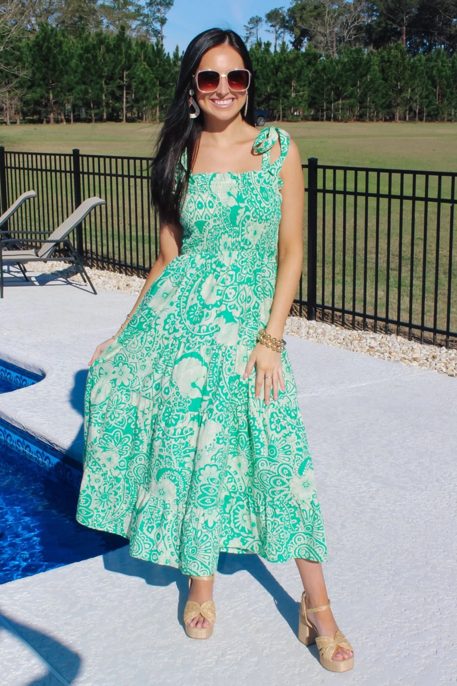 Green Smocked Maxi Dress<Allie Lynn's Boutique Fashion