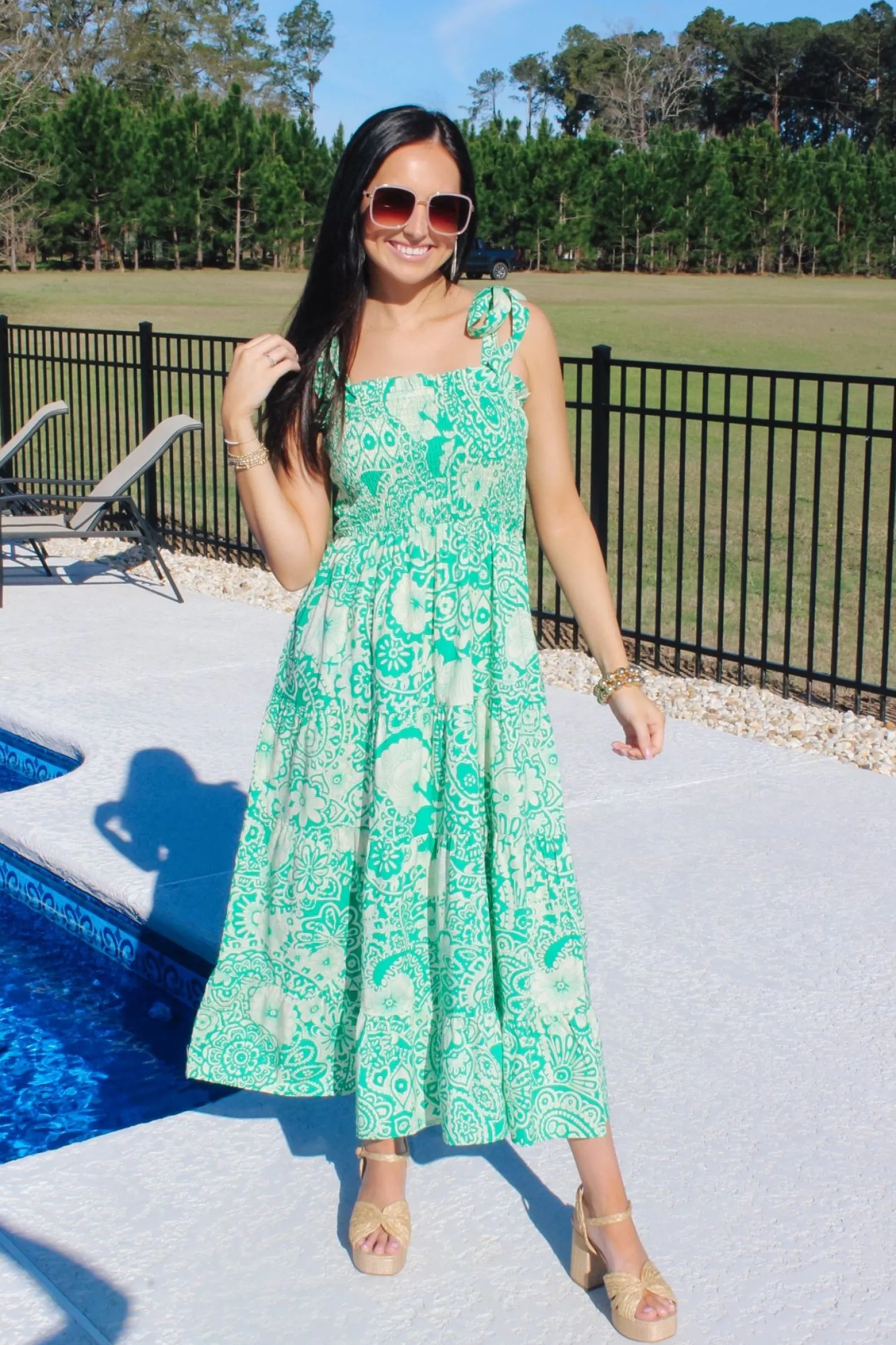 Green Smocked Maxi Dress<Allie Lynn's Boutique Fashion