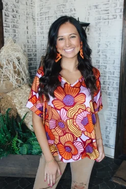 Groovy Blooms Cuff Sleeve Top<Allie Lynn's Boutique Shop