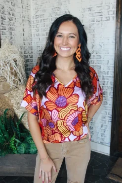 Groovy Blooms Cuff Sleeve Top<Allie Lynn's Boutique Shop