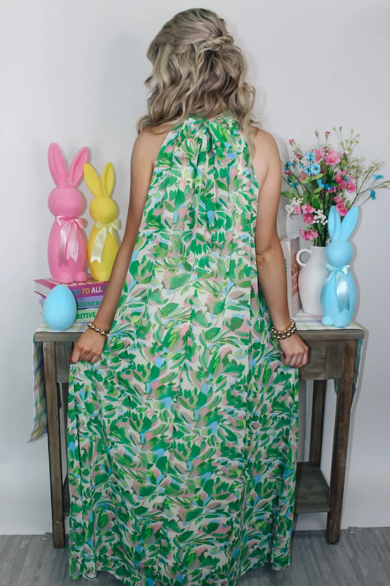 Halter Neck Maxi Dress "Green Multi"<Allie Lynn's Boutique Cheap
