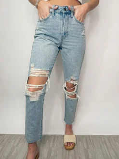 High Rise Distressed Straight Jeans "Light Denim"<Allie Lynn's Boutique Online