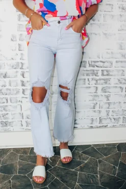 High Rise Knee Distressed Pants "Ice Blue"<Allie Lynn's Boutique Clearance