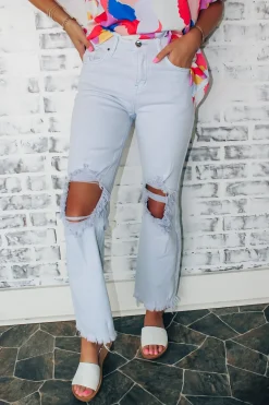 High Rise Knee Distressed Pants "Ice Blue"<Allie Lynn's Boutique Clearance