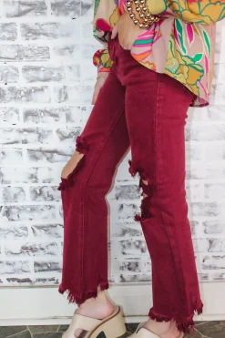 High Rise Knee Distressed Pants 