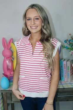Hot Pink Striped Sweater Top<Allie Lynn's Boutique Cheap