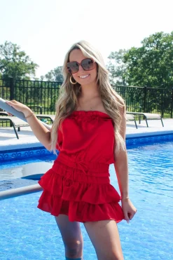 Hot Red Strapless Romper Dress<Allie Lynn's Boutique Cheap