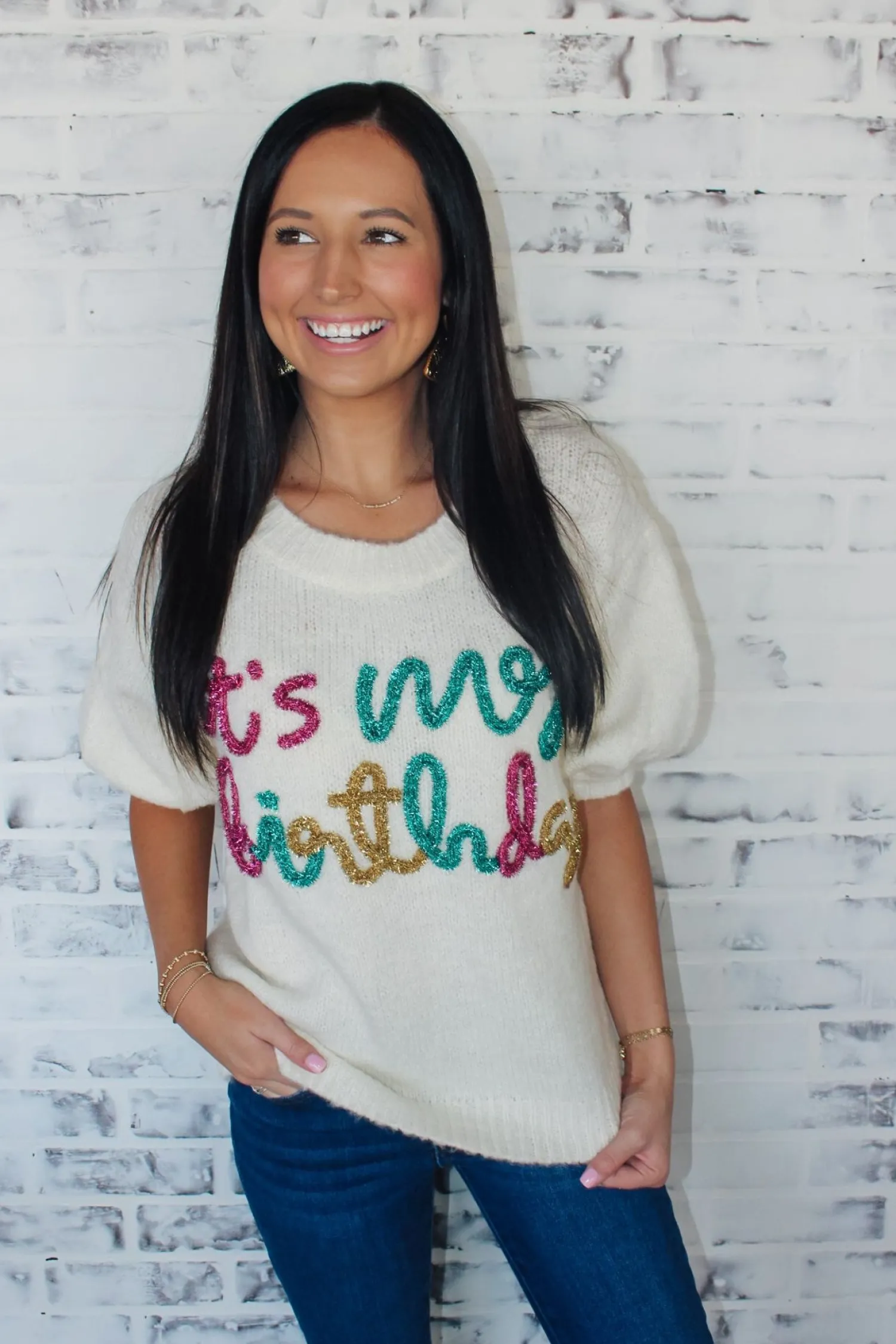 It'S My Birthday Sweater Top "Ivory"<Allie Lynn's Boutique Flash Sale