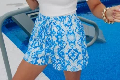Ivory Blue Printed Shorts<Allie Lynn's Boutique New