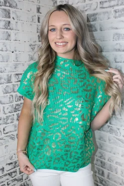 Kelly Green Cheetah Sweater Top<Allie Lynn's Boutique Online