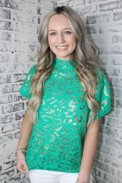 Kelly Green Cheetah Sweater Top<Allie Lynn's Boutique Online