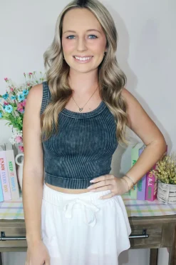 Knit Cropped Tank Top "Ash Black"<Allie Lynn's Boutique New