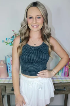 Knit Cropped Tank Top "Ash Black"<Allie Lynn's Boutique New