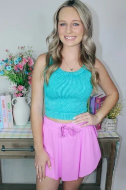 Knit Cropped Tank Top "Light Teal"<Allie Lynn's Boutique Online