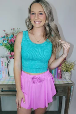 Knit Cropped Tank Top "Light Teal"<Allie Lynn's Boutique Best